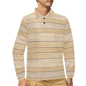Wood Printed Pattern Print Design 01 Men's Long Sleeve Polo Shirt