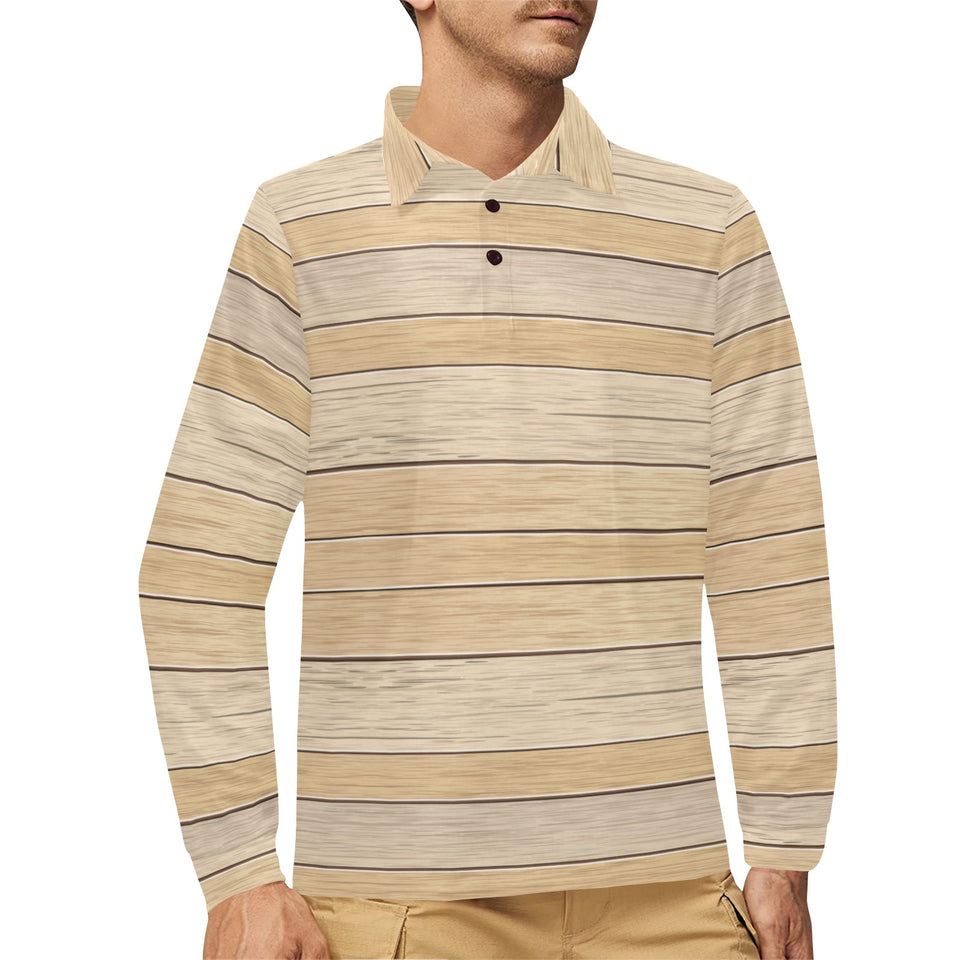 Wood Printed Pattern Print Design 01 Men's Long Sleeve Polo Shirt