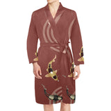 Koi Fish Carp Fish red background Men's Long Sleeve Belted Night Robe