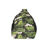 White orchid flower tropical leaves pattern blackg All Over Print Chest Bag