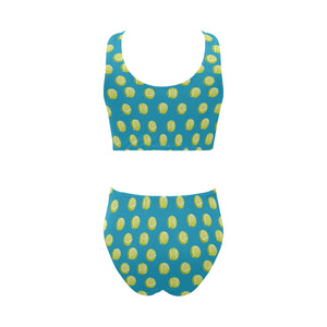 Tennis Pattern Print Design 05 Chest Bowknot High Waisted Bikini Swimsuit