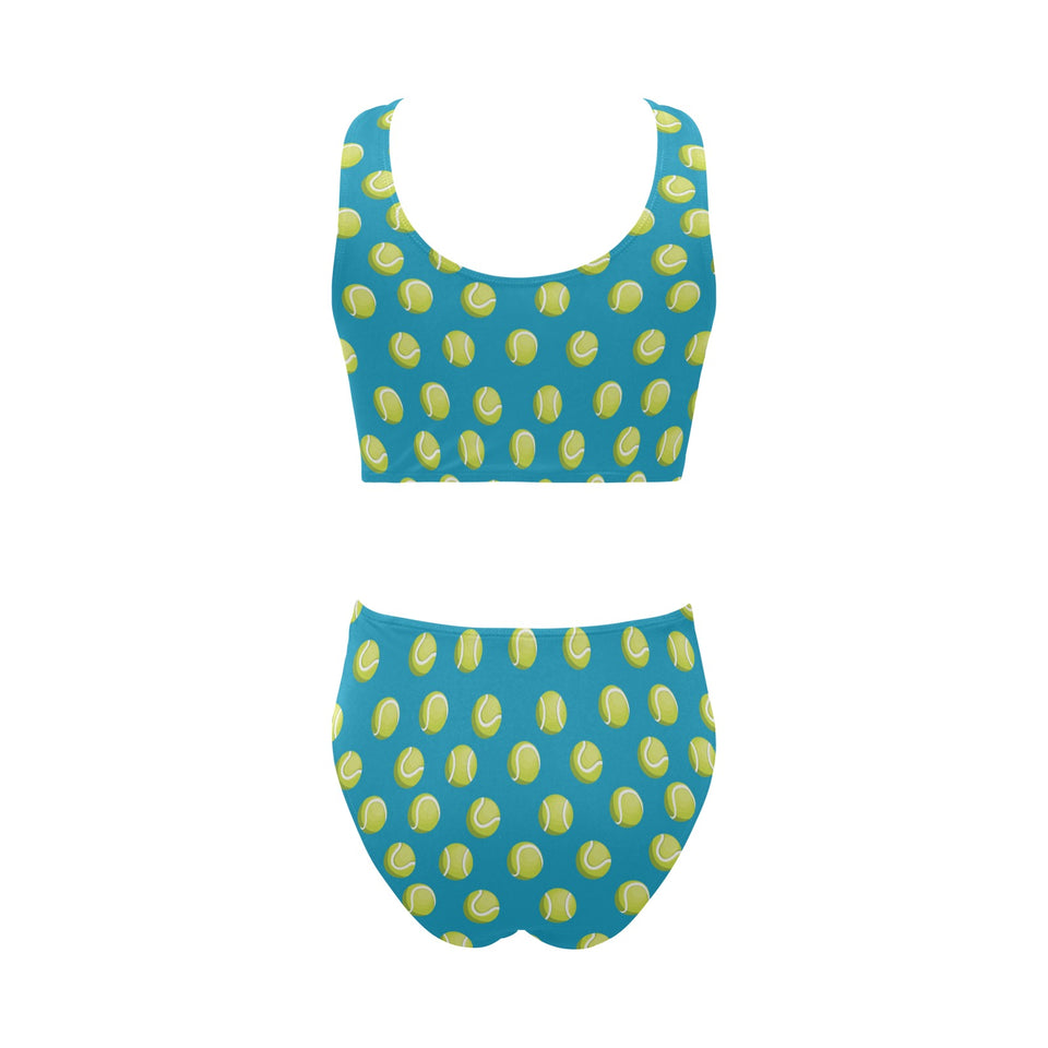Tennis Pattern Print Design 05 Chest Bowknot High Waisted Bikini Swimsuit
