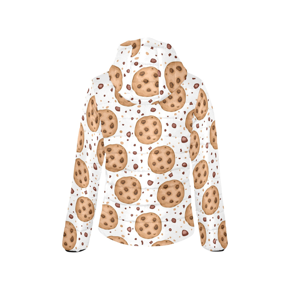 chocolate chip cookie pattern Women's Padded Hooded Jacket