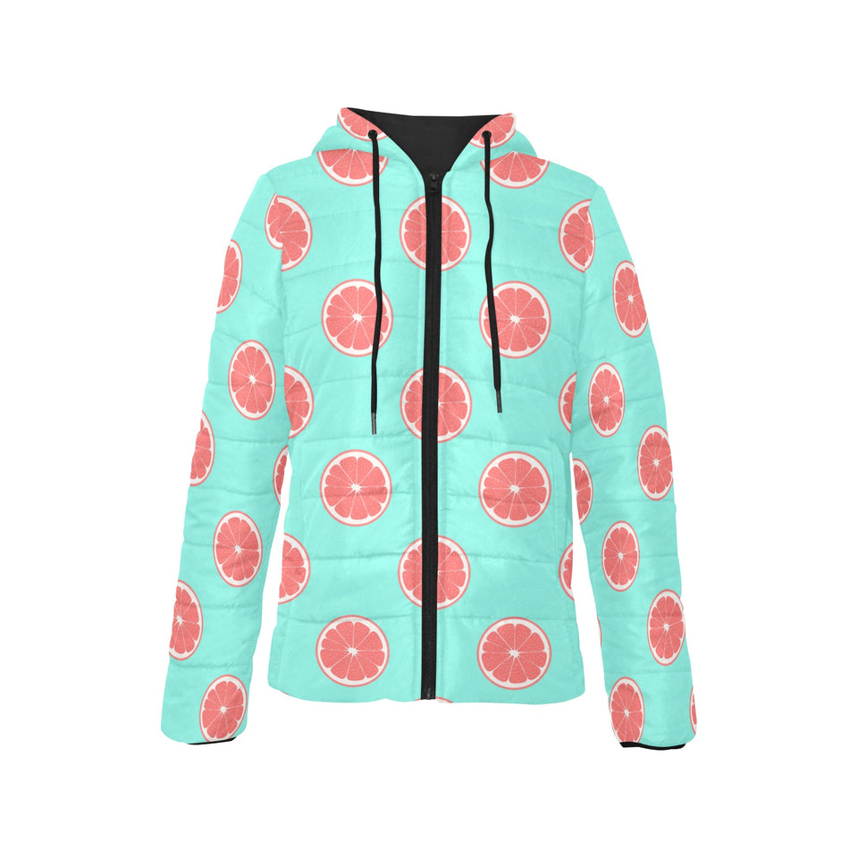 Grapefruit green background Women's Padded Hooded Jacket