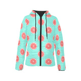Grapefruit green background Women's Padded Hooded Jacket