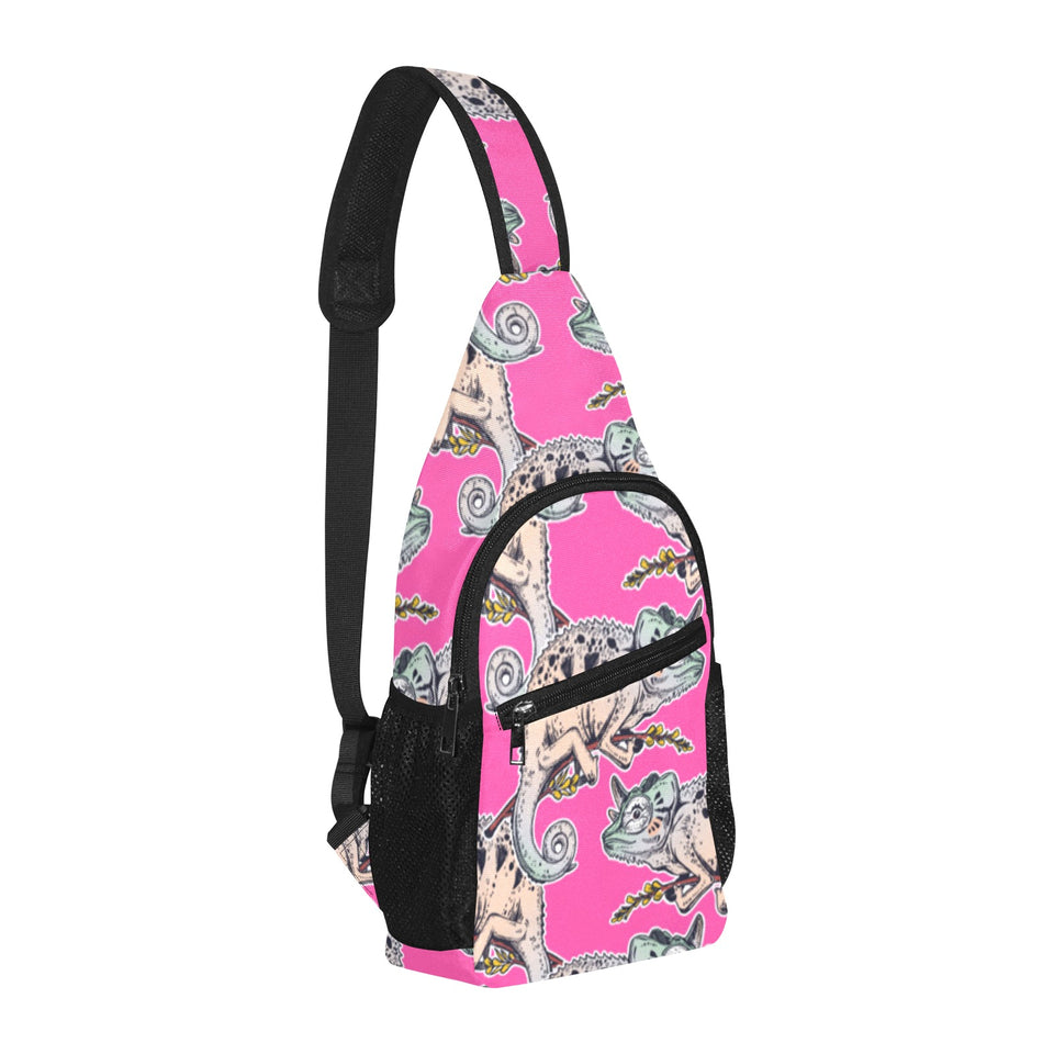 Chameleon lizard pattern pink background All Over Print Chest Bag