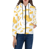 French fries white paper box pattern Women's Padded Hooded Jacket