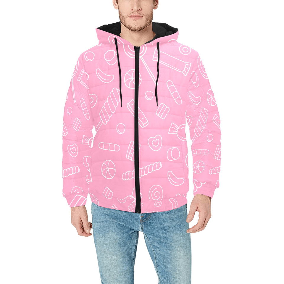 Sweet candy pink background Men's Padded Hooded Jacket