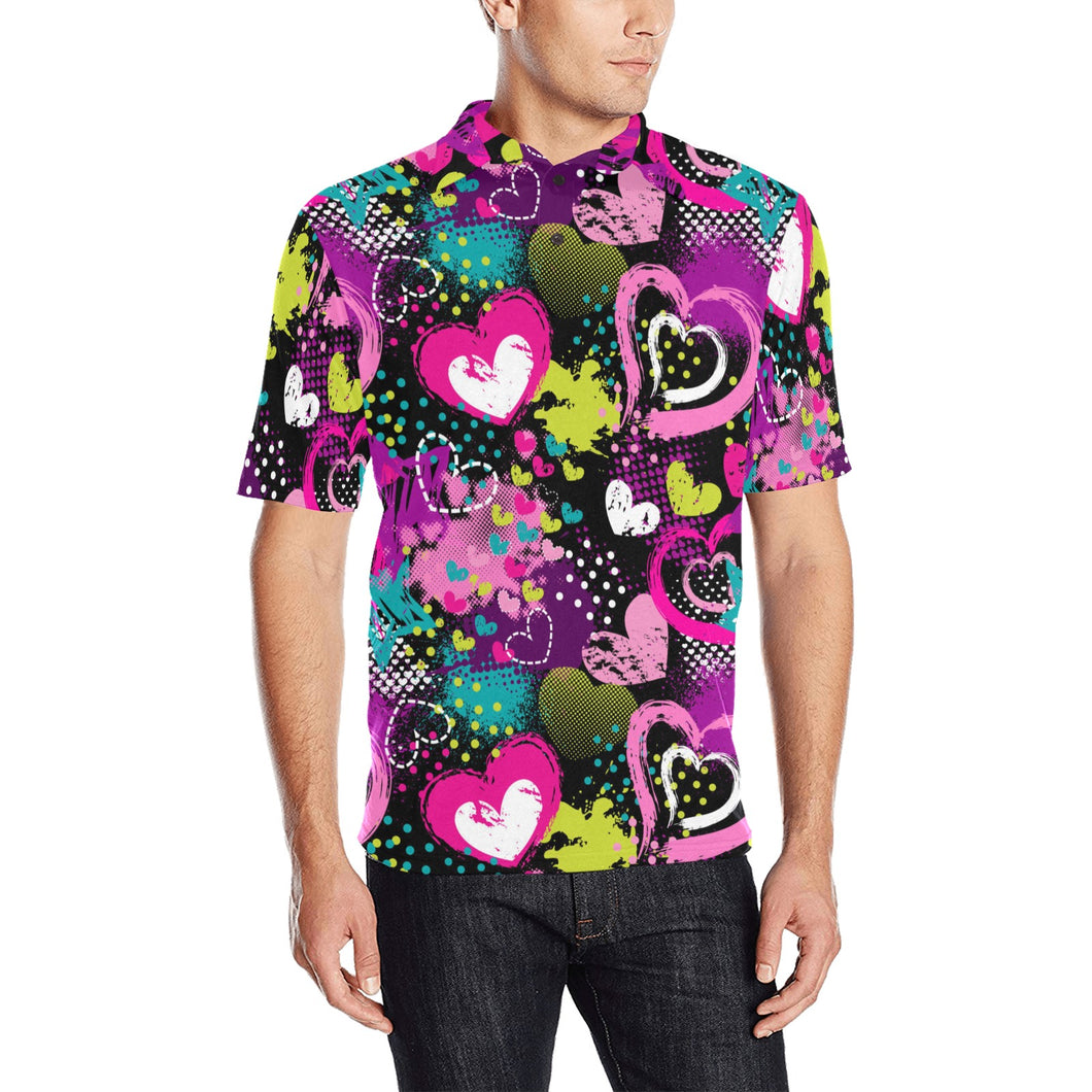 heart dot wave star creative design pattern Men's All Over Print Polo Shirt