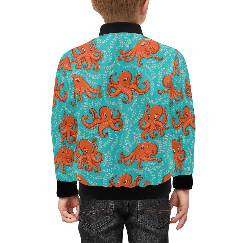 Octopus turquoise background Kids' Boys' Girls' Bomber Jacket
