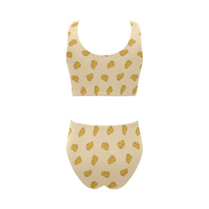 Cheese pattern Chest Bowknot High Waisted Bikini Swimsuit