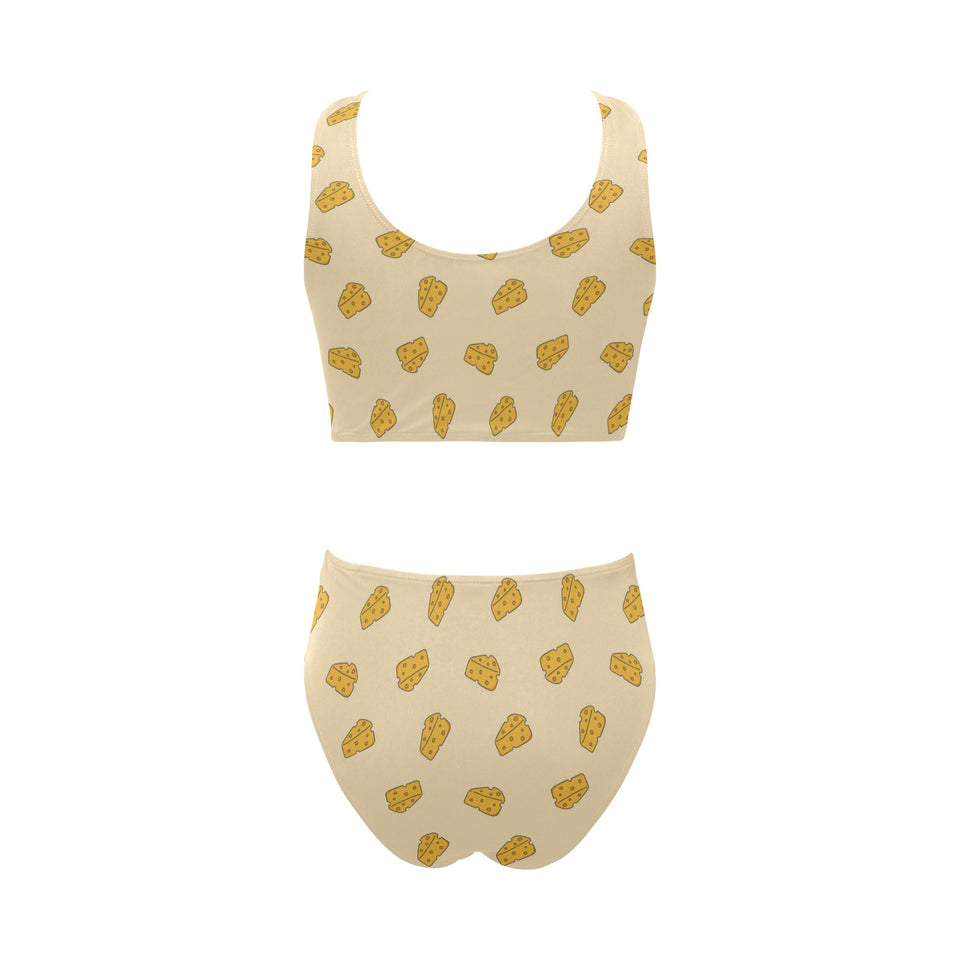 Cheese pattern Chest Bowknot High Waisted Bikini Swimsuit