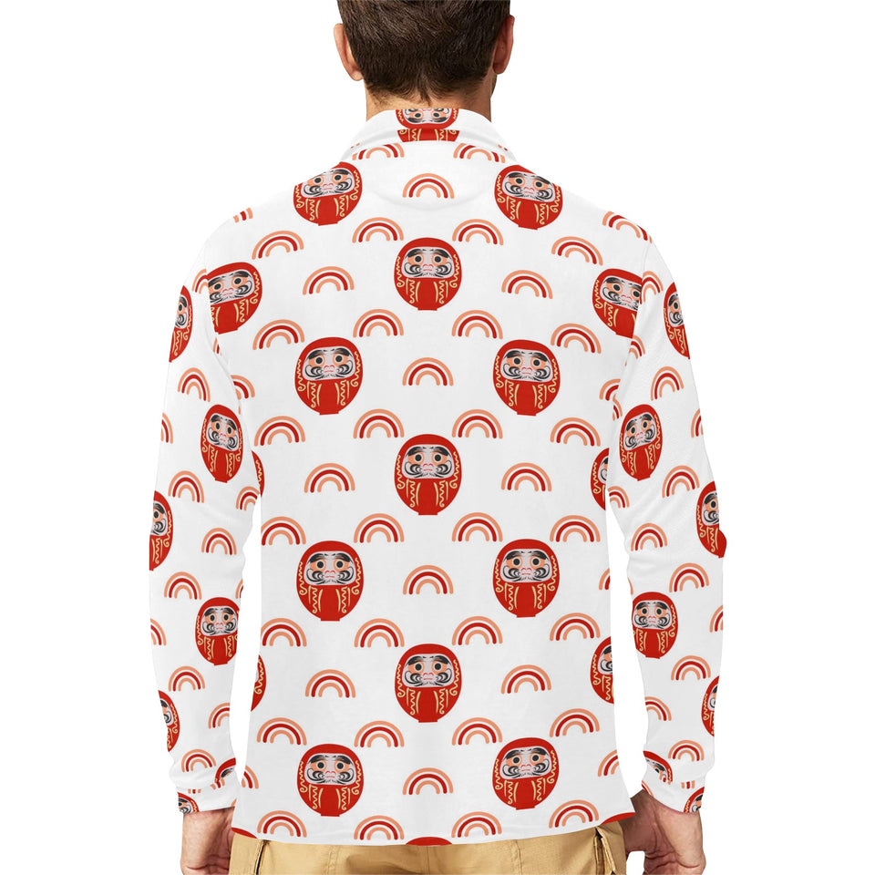 Daruma japanese wooden doll design pattern Men's Long Sleeve Polo Shirt