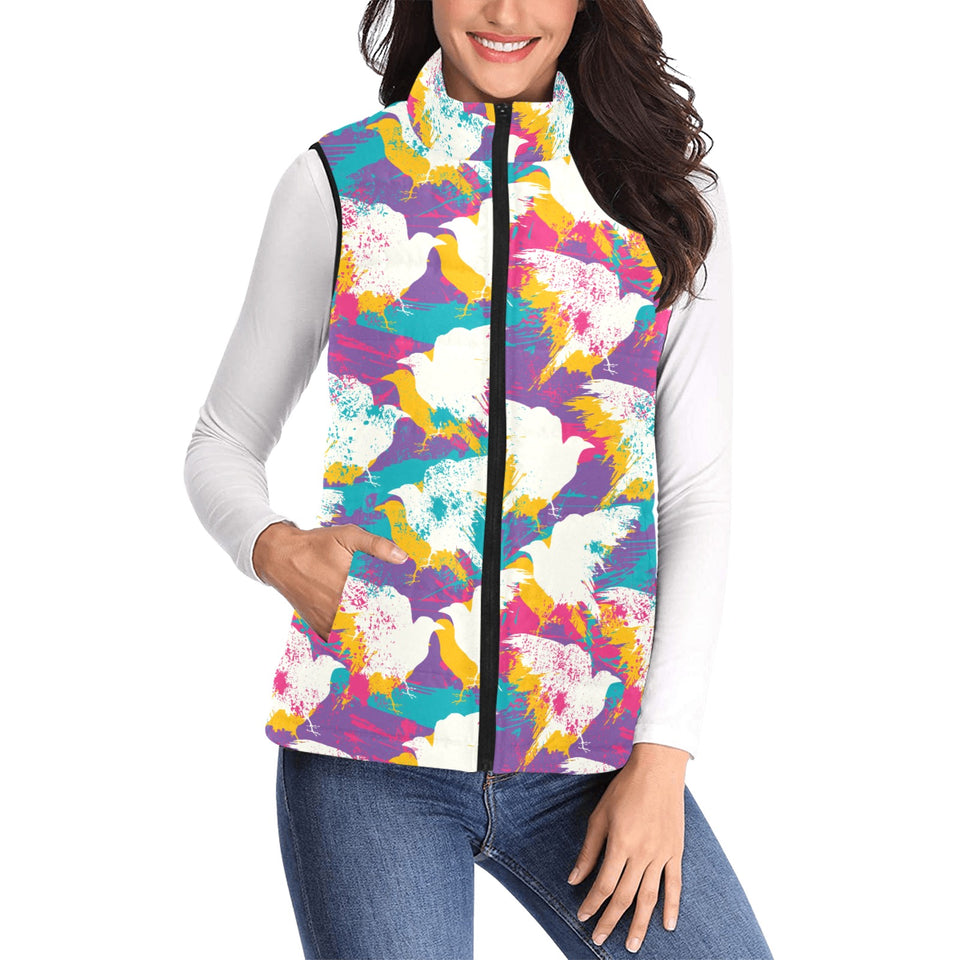 Colorful crow illustration pattern Women's Padded Vest