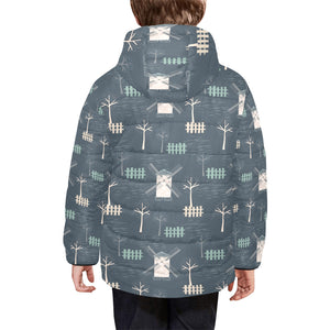 windmill tree pattern Kids' Boys' Girls' Padded Hooded Jacket