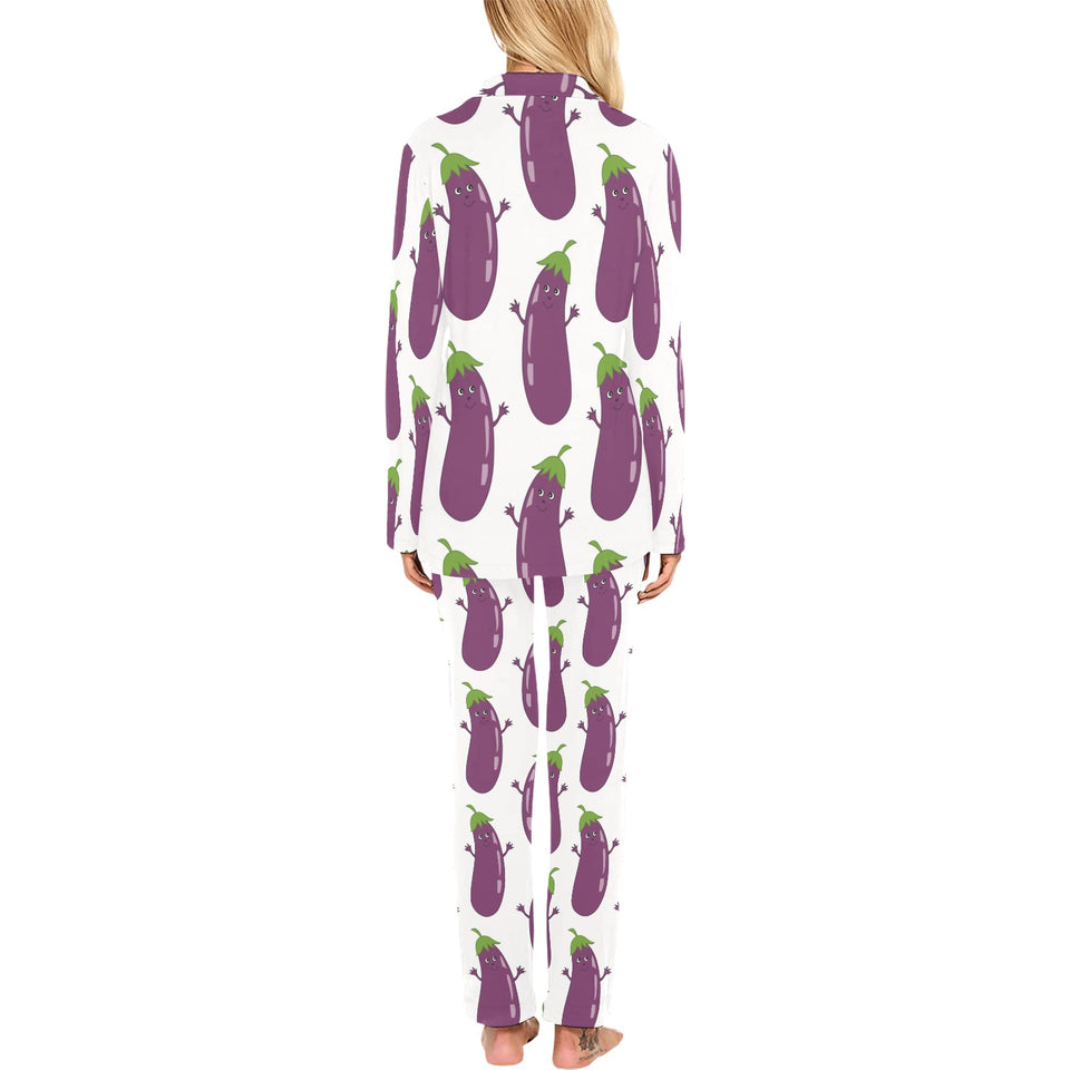 Eggplant Pattern Print Design 01 Women's Long Pajama Set