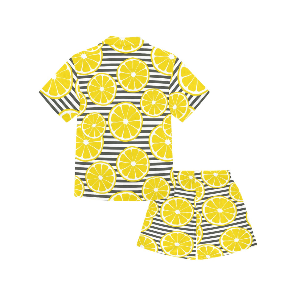 slice of lemon design pattern Kids' Boys' Girls' V-Neck Short Pajama Set