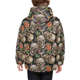 Skull rose humming bird flower pattern Kids' Boys' Girls' Padded Hooded Jacket