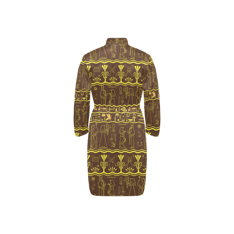 Egypt Hieroglyphics Pattern Print Design 03 Men's Long Sleeve Belted Night Robe