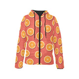 Oranges pattern red background Women's Padded Hooded Jacket