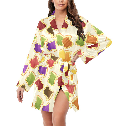 Bread Toast Pattern Print Design 02 Women's Long Sleeve Belted Night Robe
