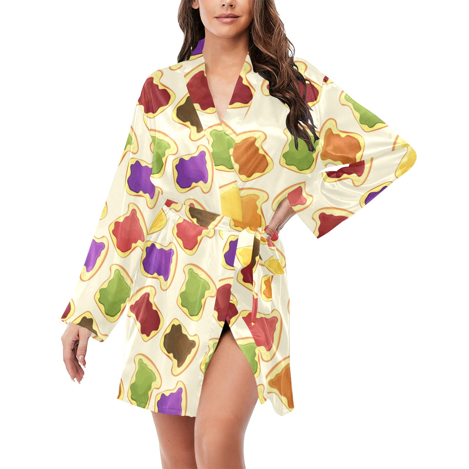 Bread Toast Pattern Print Design 02 Women's Long Sleeve Belted Night Robe