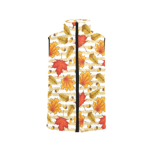 Maple leaf oak leaf acorns beige striped backgroun Men's Padded Vest