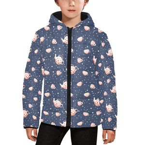 Tea pots Pattern Print Design 04 Kids' Boys' Girls' Padded Hooded Jacket