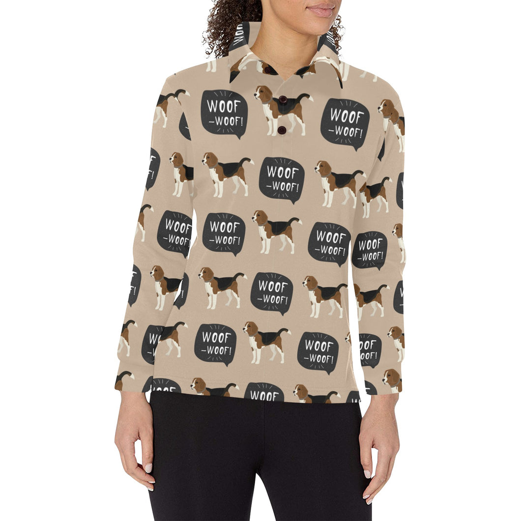 Beagle pattern Women's Long Sleeve Polo Shirt