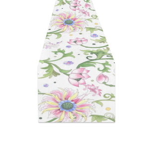 Beautiful pink lotus waterlily leaves pattern Table Runner
