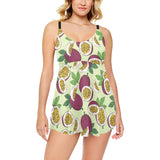 Paassion fruit pattern Chest Sexy Pleated Two Piece Swim Dress