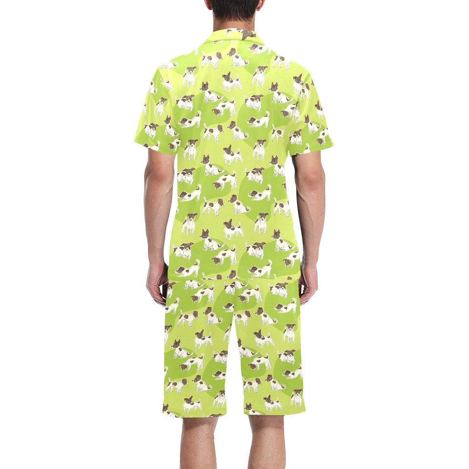 Jack Russel Pattern Print Design 01 Men's V-Neck Short Pajama Set