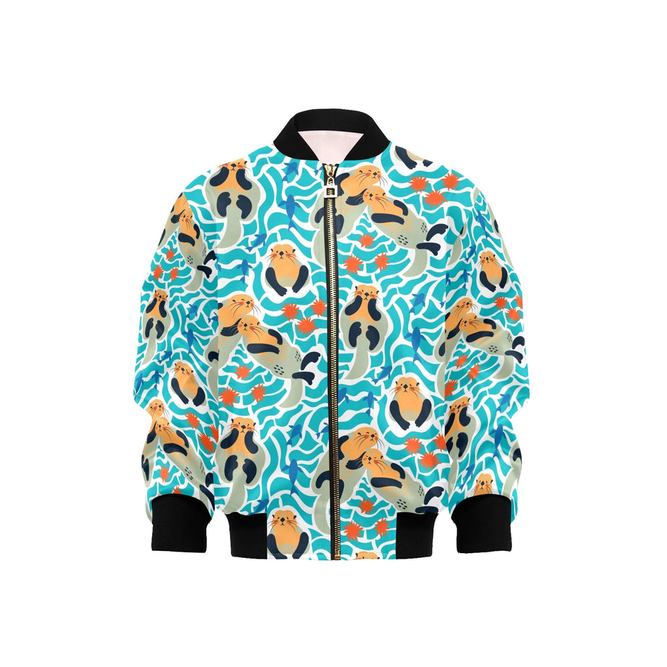 Cute sea otters fishe sea urchin pattern Kids' Boys' Girls' Bomber Jacket