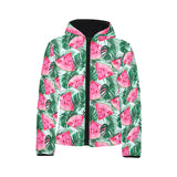 Watermelons tropical palm leaves pattern Kids' Boys' Girls' Padded Hooded Jacket