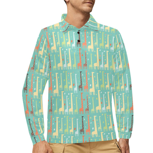 Giraffe Pattern Print Design 01 Men's Long Sleeve Polo Shirt