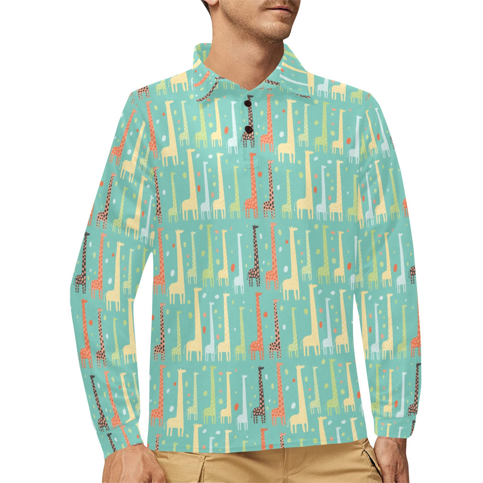 Giraffe Pattern Print Design 01 Men's Long Sleeve Polo Shirt
