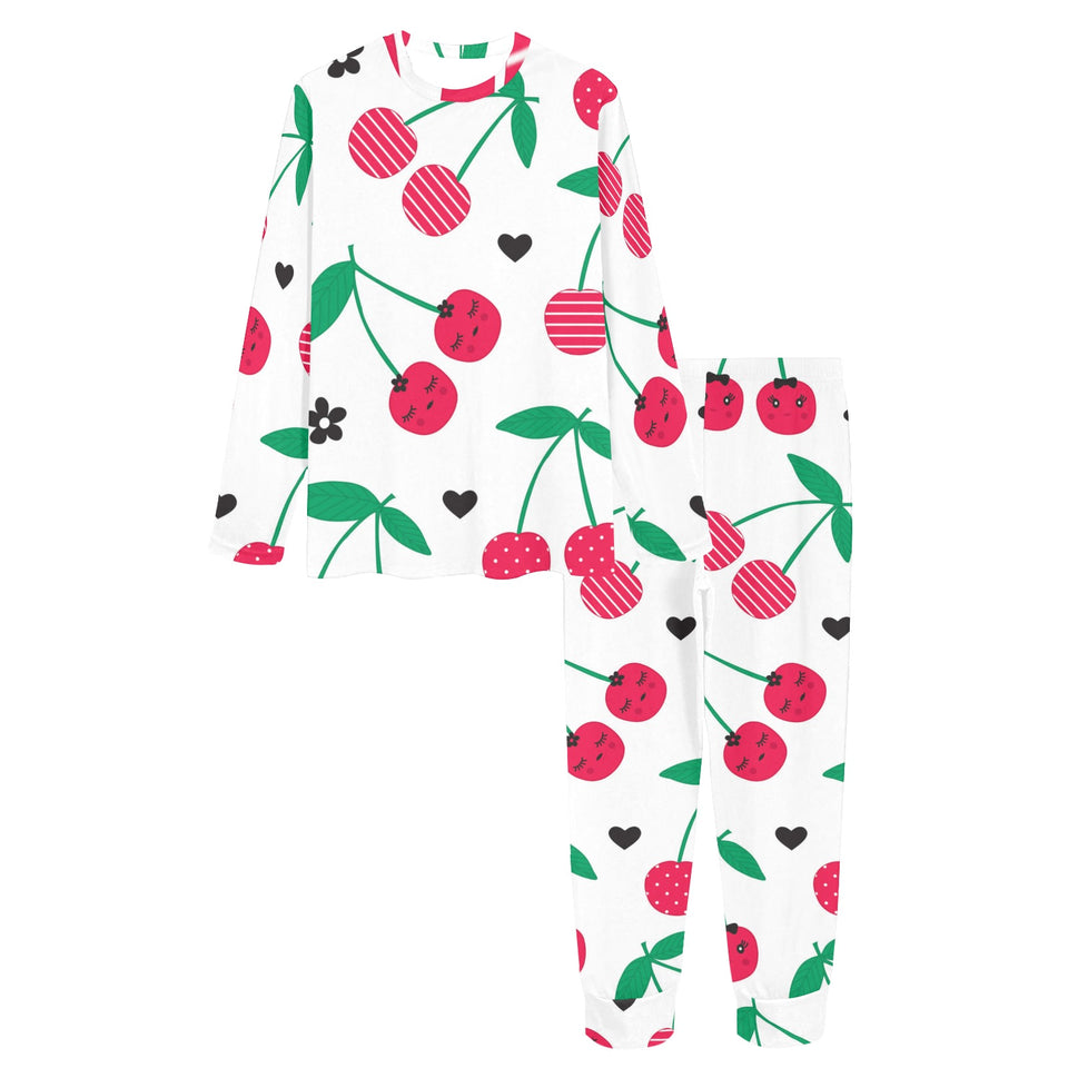 cherry pattern white background Women's All Over Print Pajama Set
