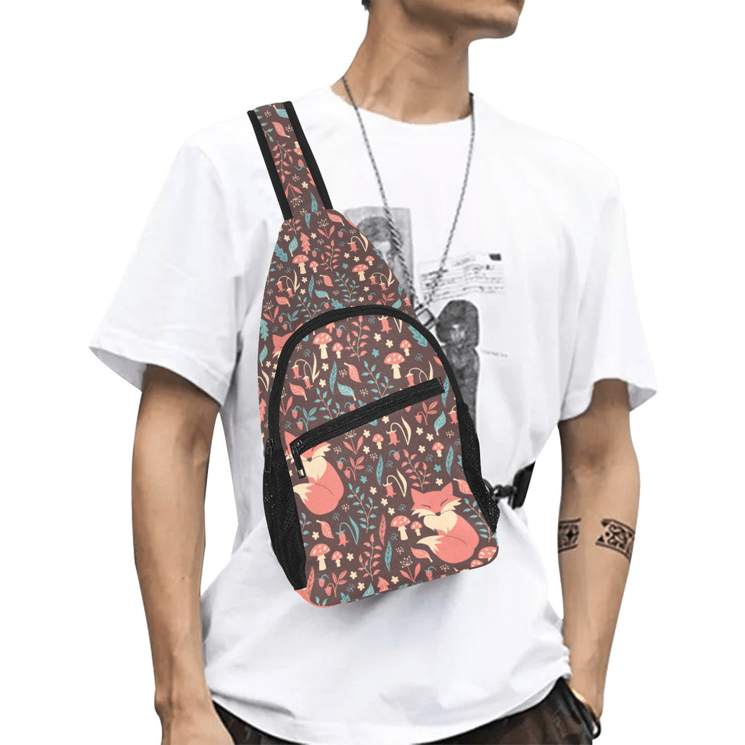fox leaves mushroom pattern All Over Print Chest Bag