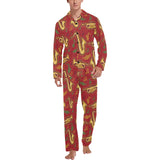 Saxophone cornet pattern red background Men's Long Pajama Set