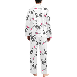 Hand Drawn faces of pandas pattern Men's Long Pajama Set