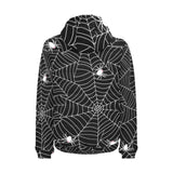 Spider web design pattern Black background white c Men's Padded Hooded Jacket