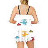 Colorful helicopter pattern Chest Sexy Pleated Two Piece Swim Dress