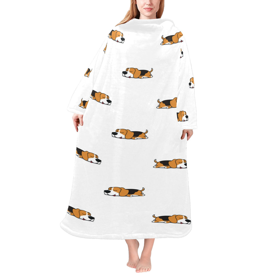 Cute beagle dog sleeping pattern Blanket Robe with Sleeves