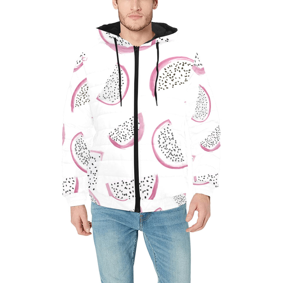 dragon fruit pattern Men's Padded Hooded Jacket