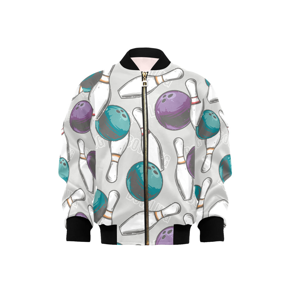 Bowling ball and pin gray background Kids' Boys' Girls' Bomber Jacket
