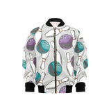 Bowling ball and pin gray background Kids' Boys' Girls' Bomber Jacket