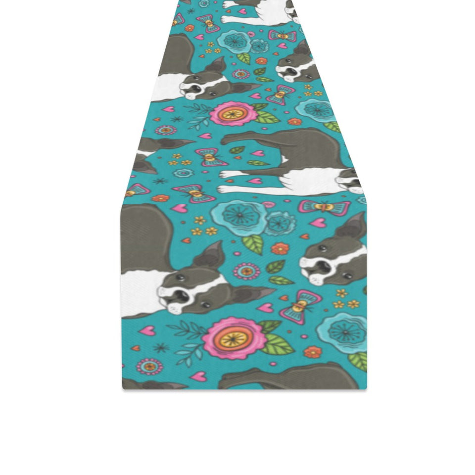 Boston terrier beautiful flower pattern Table Runner