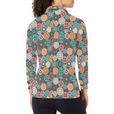 Gear Pattern Print Design 05 Women's Long Sleeve Polo Shirt