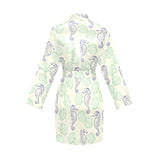 Seahorse shell pattern Women's Long Sleeve Belted Night Robe
