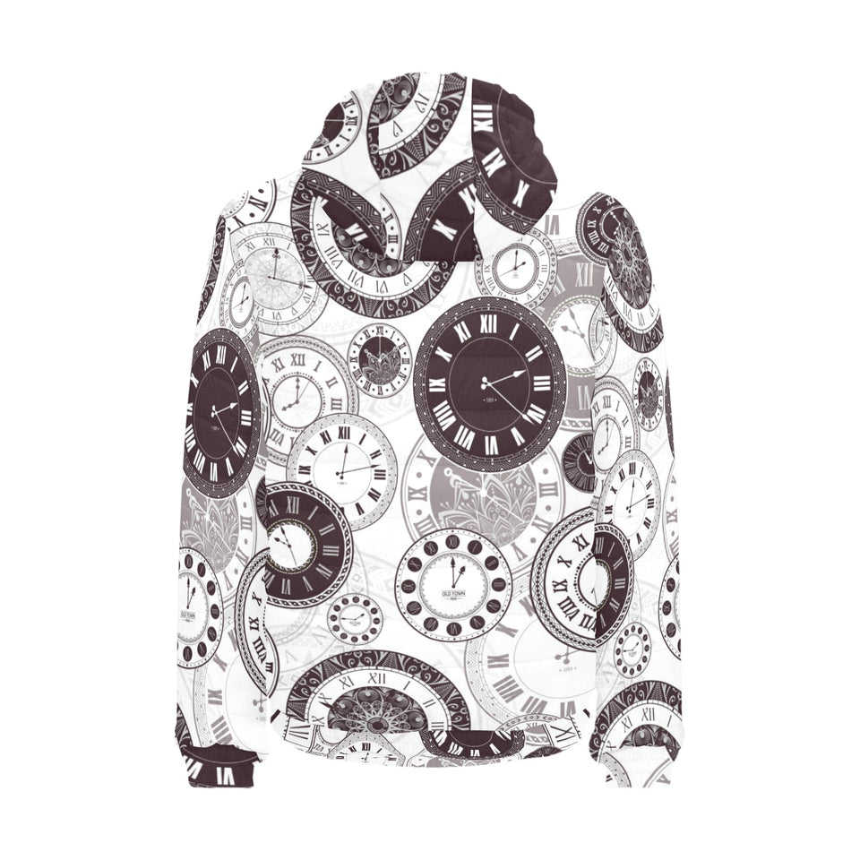 Classic vintage clock pattern Men's Padded Hooded Jacket